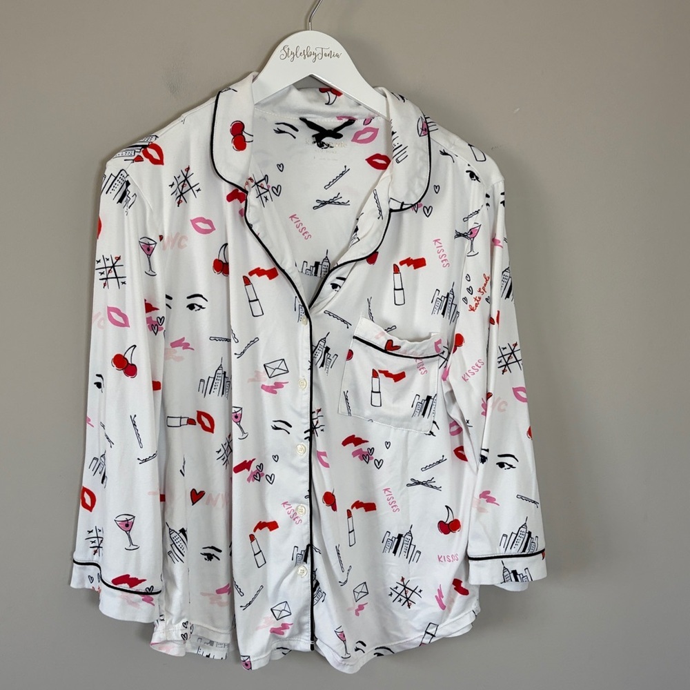 Kate Spade With Love Long PJ Set Pajamas Long Sleeve Long Pant Sz L - Picture 8 of 14